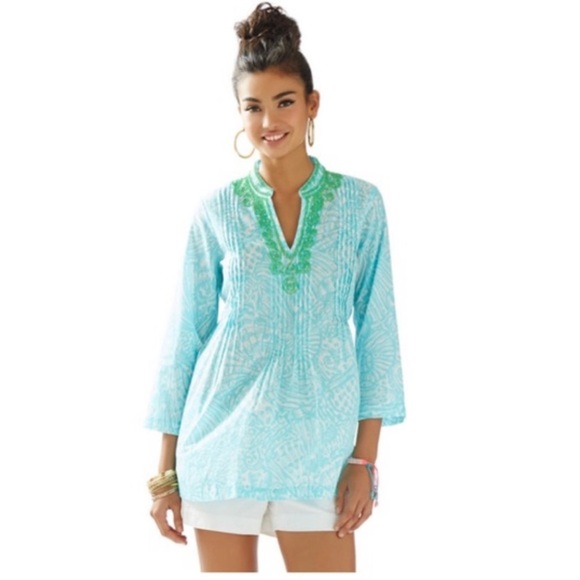 Lilly Pulitzer Sarasota Beaded Tunic Top Electric Feel Cameo Sz S - Picture 16 of 16